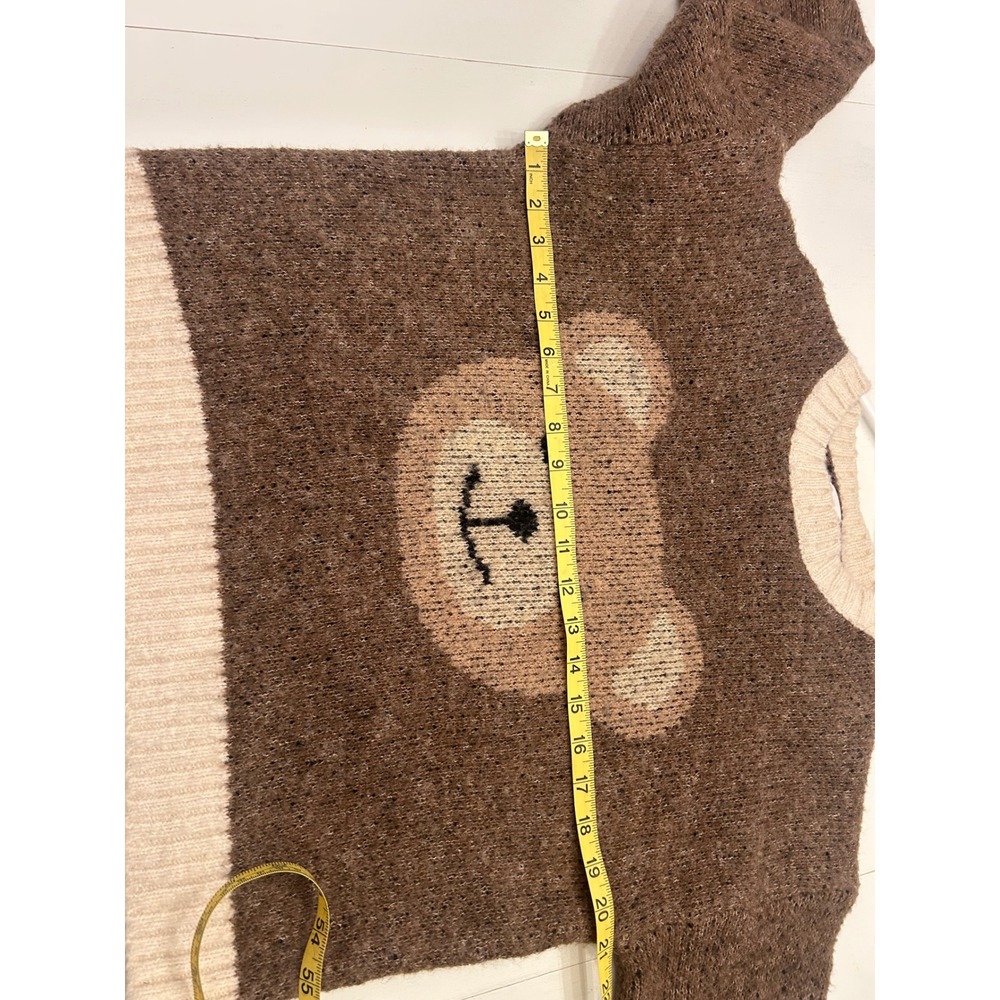 Luna Ivy Women Brown Teddy Bear Knit Sweater Size L Marled Fuzzy Pullover - Picture 6 of 7
